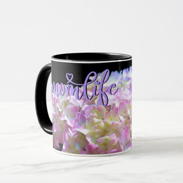 Elegant soft pink yellow floral hydrangeas mug (Front Left)