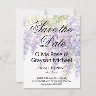 Elegant soft purple blue watercolor wisteria save the date
