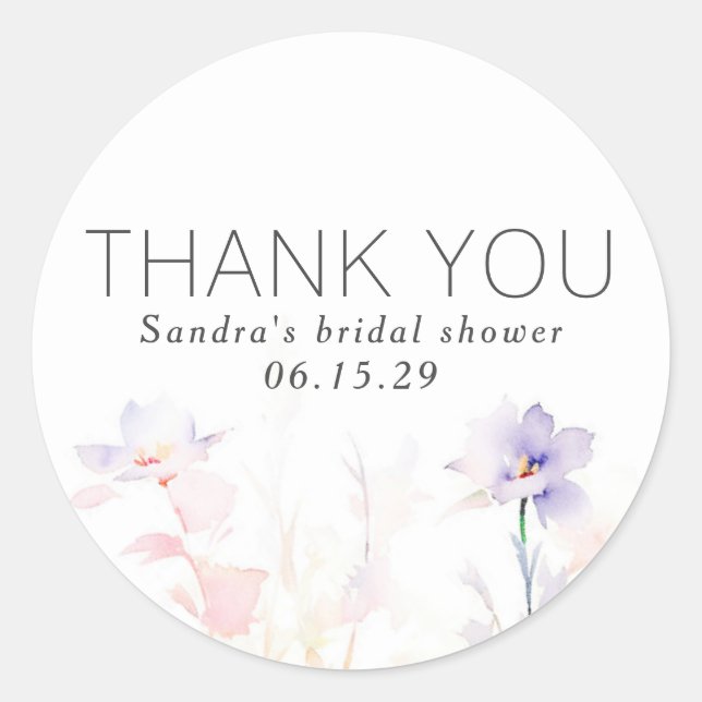 Elegant Soft Purple Blush Floral Thank You Classic Round Sticker (Front)