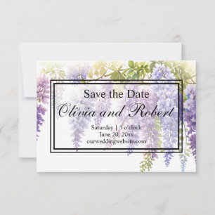 Elegant soft purple watercolor wisteria floral  save the date