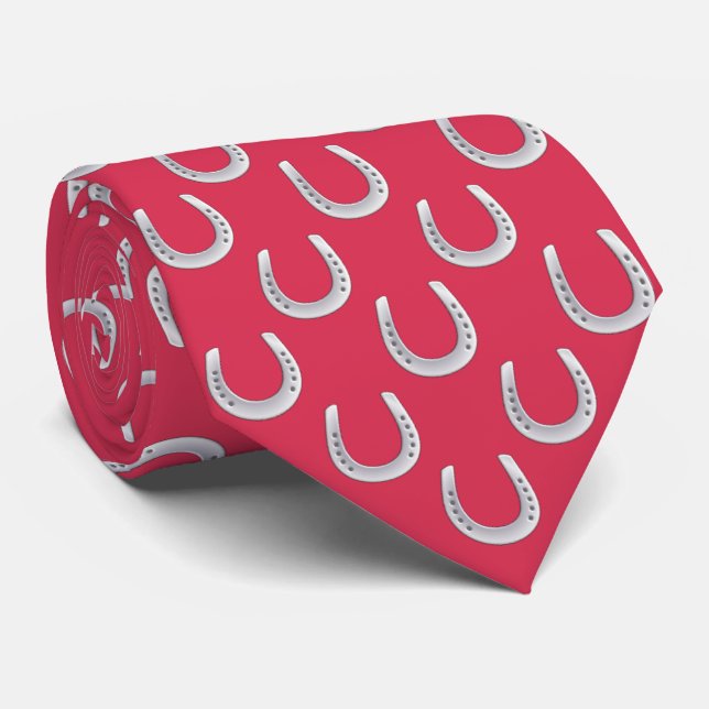 Elegant Soft Red & Silver Horseshoe Derby Tie (Rolled)