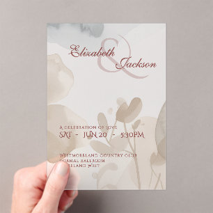 Elegant Soft Romantic Botanical Script Wedding  Acrylic Invitations