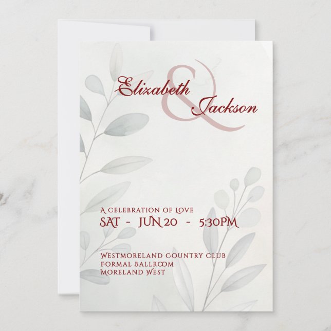 Elegant Soft Romantic Botanical Script Wedding Invitation (Front)