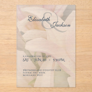 Elegant Soft Romantic Floral Lily Script Wedding Acrylic Invitations