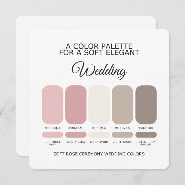 Elegant Soft Rose Wedding Color Palette Card (Front/Back)