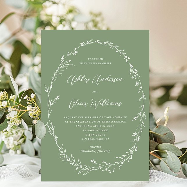 Elegant Soft Sage Green Rustic Wildflower Wedding Invitation (Creator Uploaded)