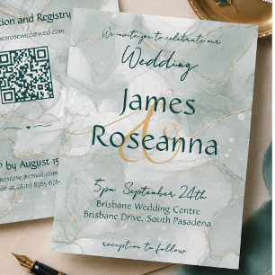 Elegant Soft Teal Marble Wedding Invitatation