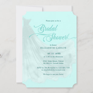 Elegant Soft Turquoise Wedding Dress Bridal Shower Invitation