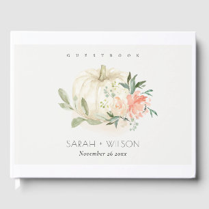 Elegant Soft White Pumpkin Blush Floral Wedding Guest Book