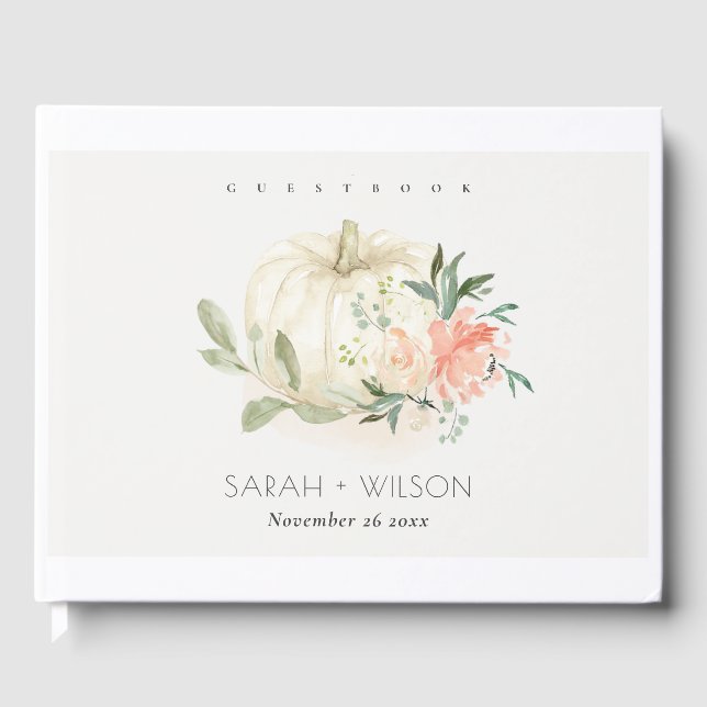 Elegant Soft White Pumpkin Blush Floral Wedding Guest Book (Front)