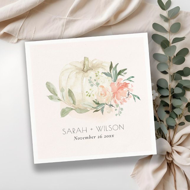 Elegant Soft White Pumpkin Blush Floral Wedding Na Napkin (Creator Uploaded)