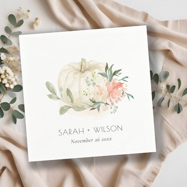 Elegant Soft White Pumpkin Blush Floral Wedding Napkin (Creator Uploaded)