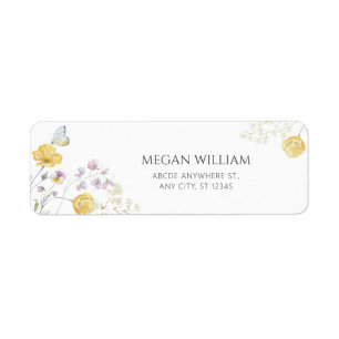 Elegant soft wild floral butterfly return address label