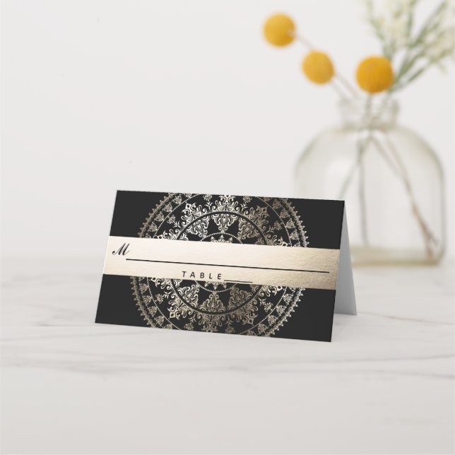 Elegant Solar Mandala Wedding Name Place Cards (Front)