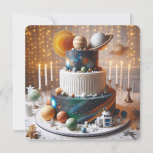 ELEGANT SOLAR SYSTEM THEME KIDS BIRTHDAY CAKE CARD