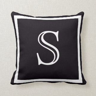 Elegant Solid Black and White Monogrammed Cushion