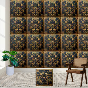 Elegant Solid Black Gold Greek Decorative Ceramic Tile