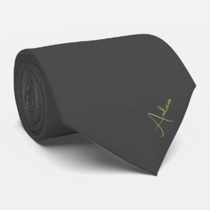 Elegant Solid Black Gold Script Name  Neck Tie