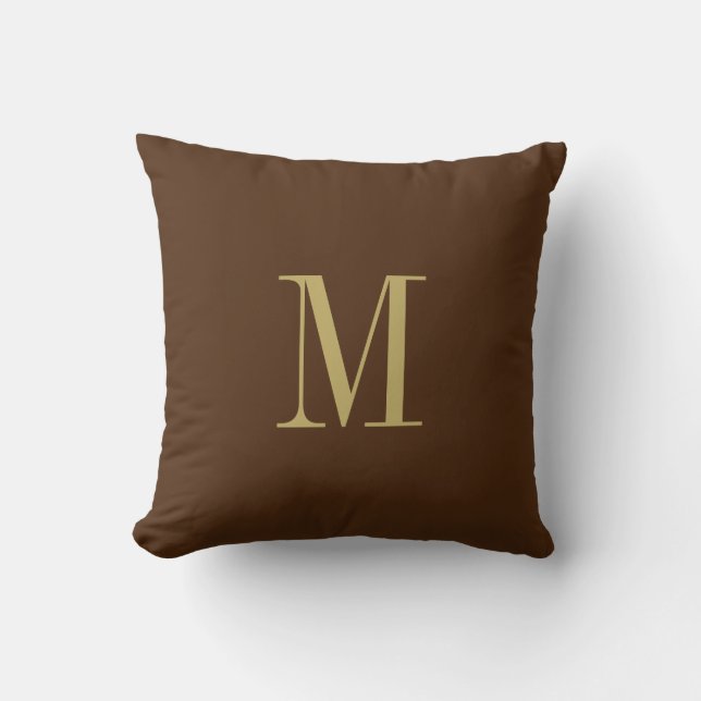 Elegant Solid Brown with Gold Monogram Cushion (Front)