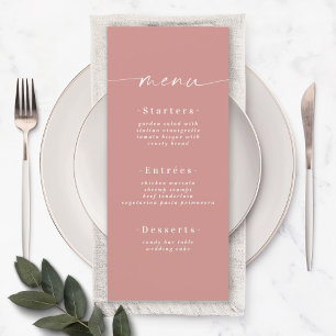 Elegant Solid Colour Dusty Rose Pink Wedding Menu