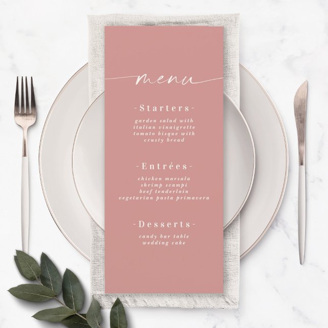 Elegant Solid Colour Dusty Rose Pink Wedding Menu (Creator Uploaded)