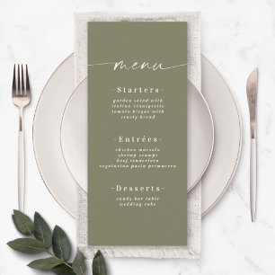Elegant Solid Colour Olive Lily Green Wedding Menu