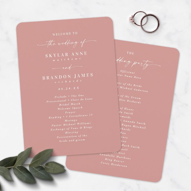 Elegant Solid Dusty Rose Wedding Ceremony Program (Creator Uploaded)