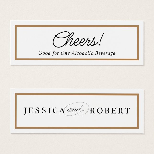 Elegant Solid Gold Border Drink Ticket Cheers (Front & Back)