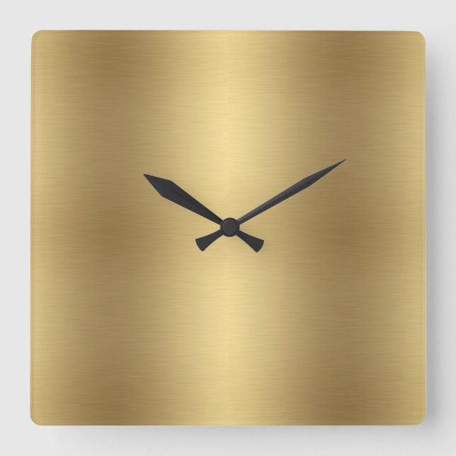 Elegant Solid Metallic Old Gold Square Wall Clock (Front)