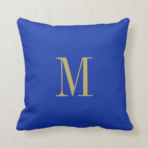 Elegant Solid Royal Blue with Gold Monogram Cushion