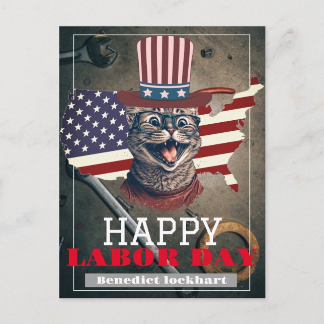 Elegant Solidarity worker Labour Day with USA flag Postcard (Front)