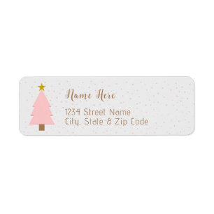 Elegant Solo Pink Christmas Tree and Golden Star Return Address Label