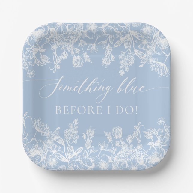 Elegant Something Blue Before I do Bridal Shower Paper Plate (Front)