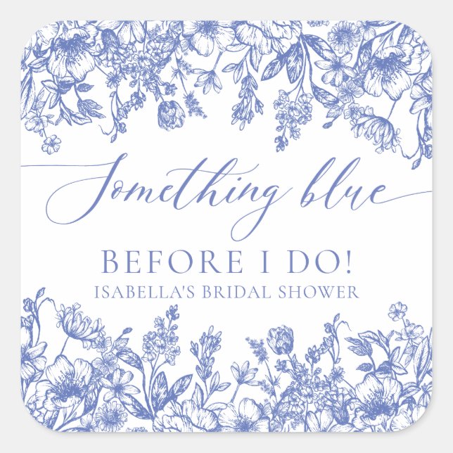 Elegant Something Blue Before I do Bridal Shower Square Sticker (Front)