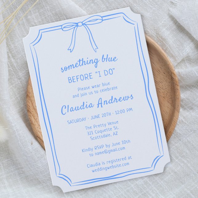 Elegant "Something Blue" Bow Sketch Bridal Shower  Invitation (Creator Uploaded)