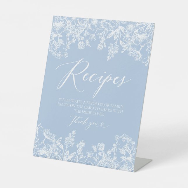 Elegant Something Blue Bridal Shower Recipe Card  Pedestal Sign (Front)