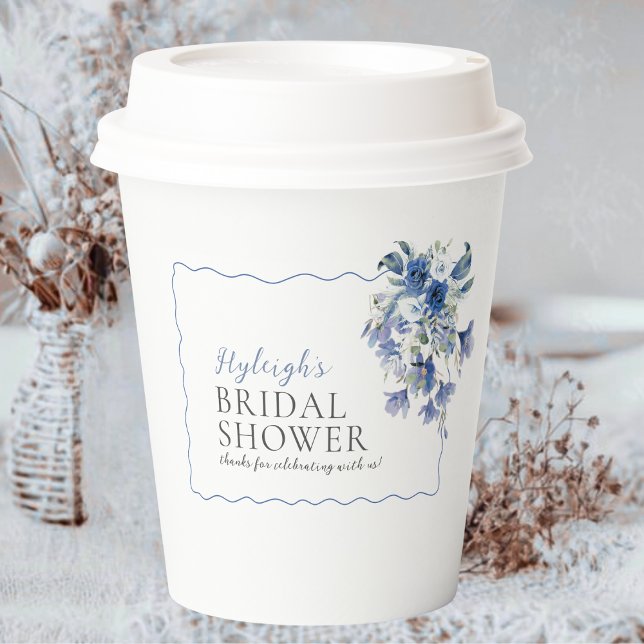 Elegant Something Blue Floral Bridal Shower Paper Cups (Creator Uploaded)
