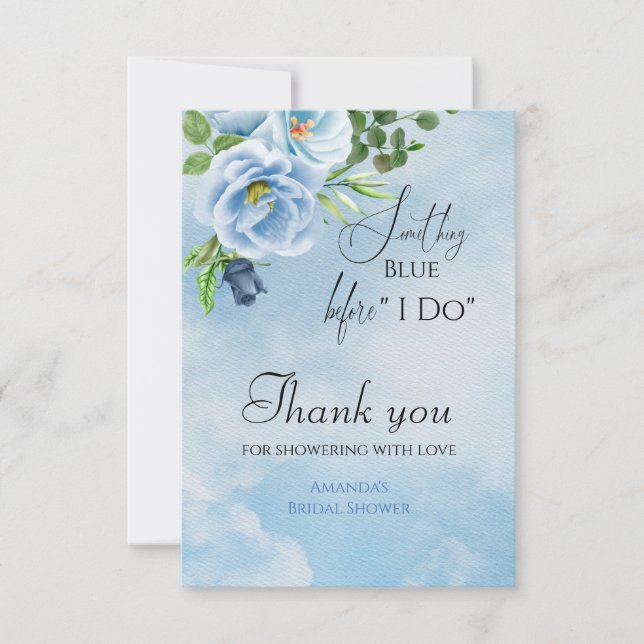 Elegant Something Blue Floral Bridal Shower Thank You Card (Front)
