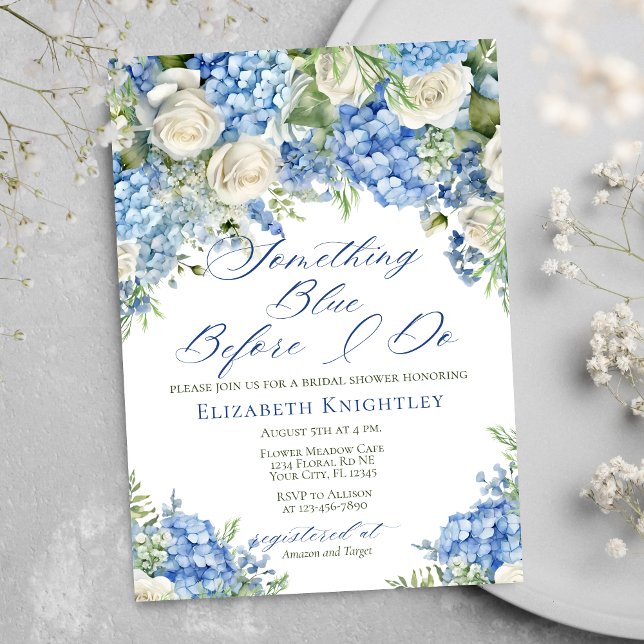 Elegant Something Blue Hydrangea Bridal Shower Invitation (Creator Uploaded)