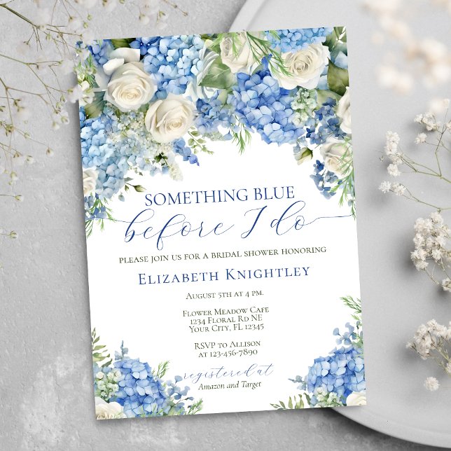 Elegant Something Blue Hydrangea Bridal Shower Invitation (Creator Uploaded)
