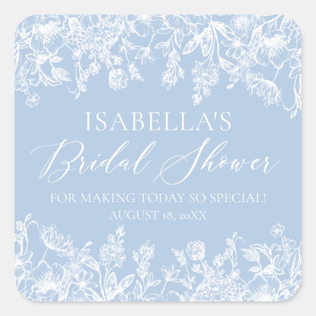 Elegant Something Blue Vintage Bridal Shower  Square Sticker (Front)