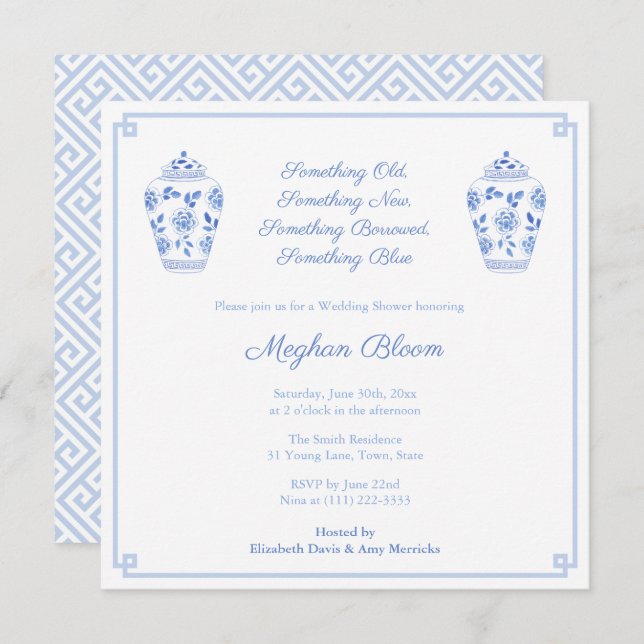 Elegant Something Blue Watercolor Wedding Shower Invitation (Front/Back)