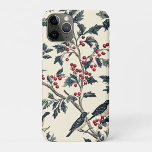 Elegant Songbird Winter Holly Cream Red Pattern iPhone 11 Pro Case