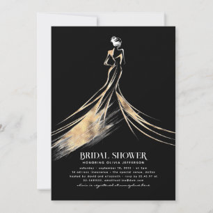 Elegant Sophisticated Black and Gold Bridal Shower Invitation