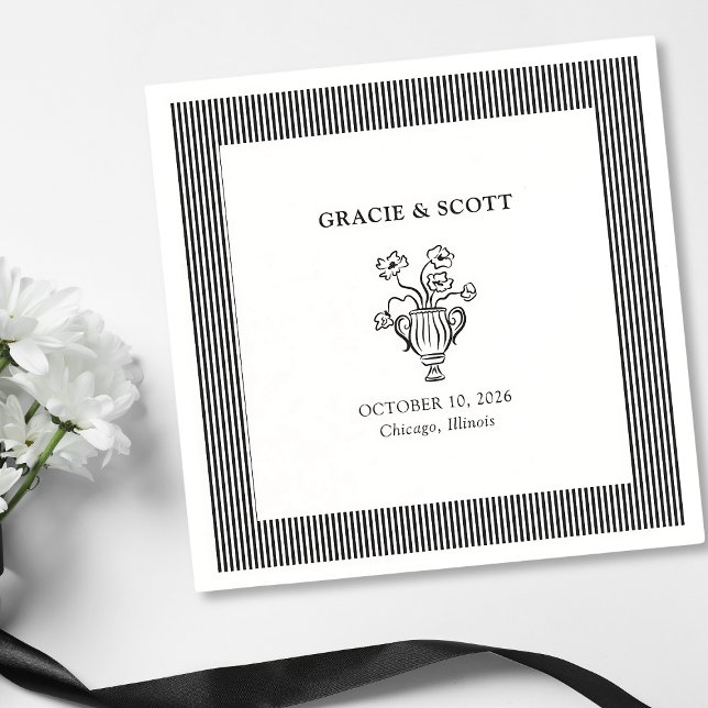 Elegant Sophisticated Black and White Wedding Napkin (Creator Uploaded)