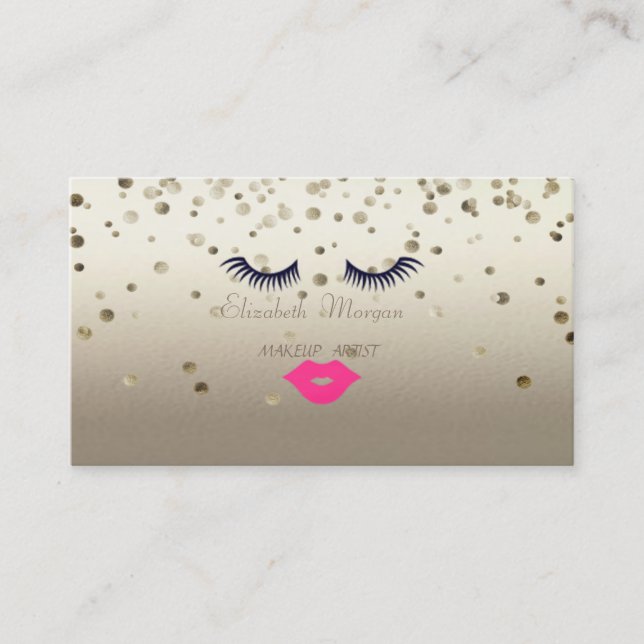 Elegant Sophisticated ,Confetti,Lips,Lashes Business Card (Front)