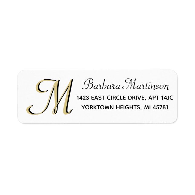 Elegant Sophisticated Custom Gold Monogram  Label Return Address Label (Front)
