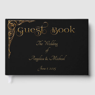 Elegant, Sophisticated Dramatic Black & Gold  Guest Book