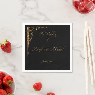 Elegant, Sophisticated Dramatic Black & Gold Napkin