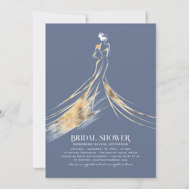 Elegant Sophisticated Dusty Blue Bridal Shower Invitation (Front)